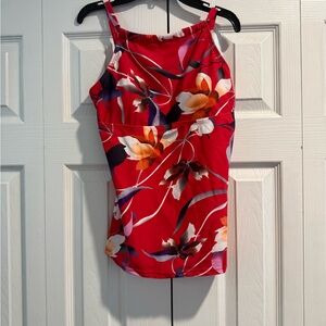 Floral Hapari Red Women's Swim Top